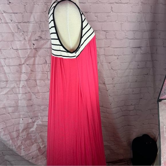 NWT bombom boutique Maxi tank dress high waisted contrast stripes hot pink - Picture 2 of 12